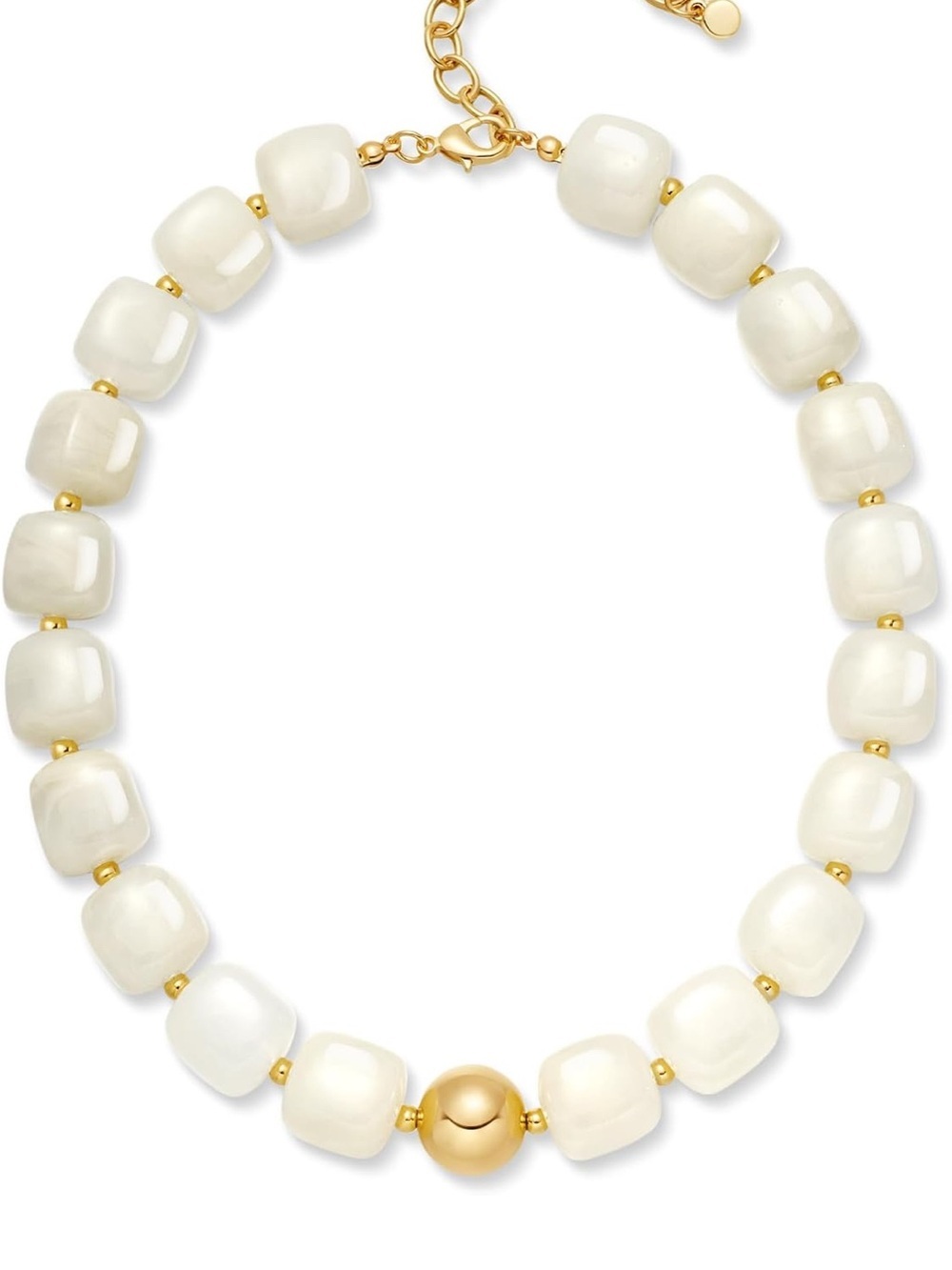White Cream Beaded  Necklace with Gold Accents